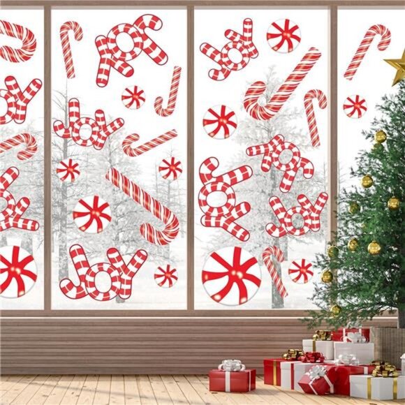Large Christmas Window Clings Candy Window Decals Merry Christmas Joy Peppermint - Picture 6 of 8